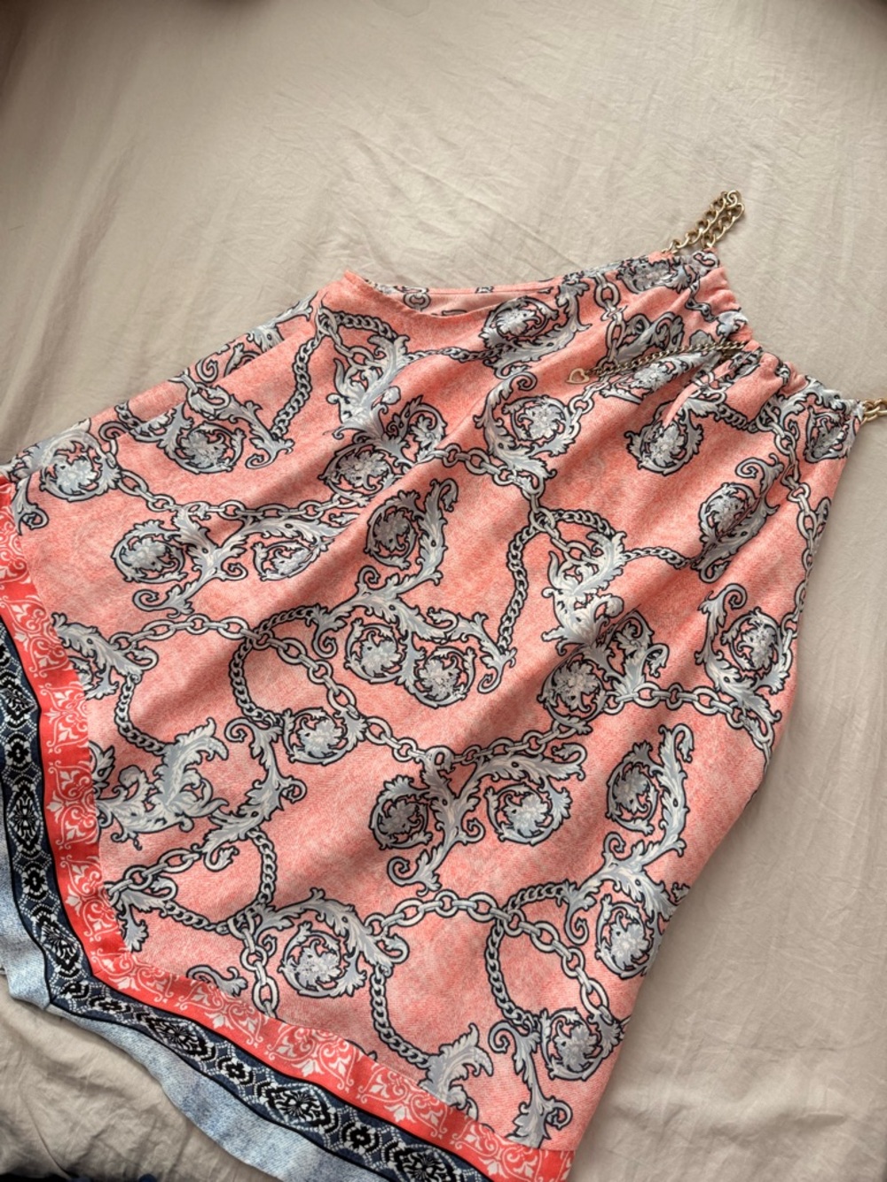 Coral Chain Print Slip Shirt with Gold Chain Strap